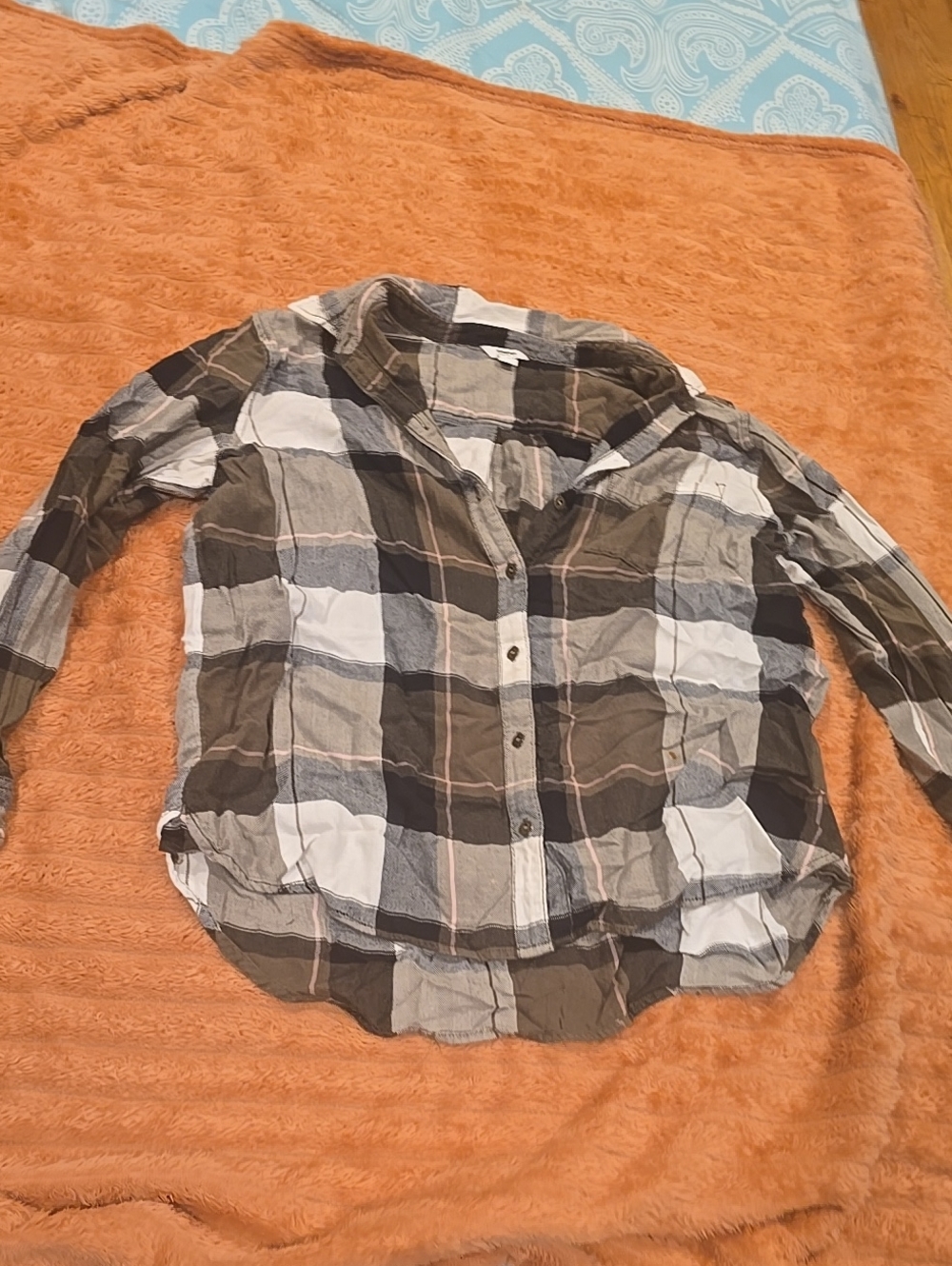 ❤️10/$13 Plaid Button-Front Shirt - Brown/Black/White Olive Read